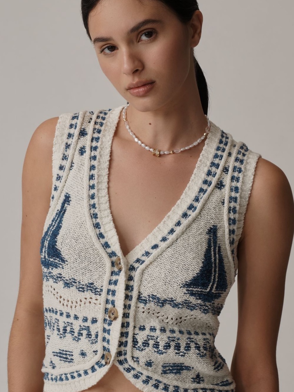 Maeve Cream & Blue Nautical Knit top